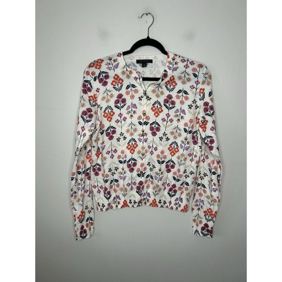 Ann Taylor Cardigan Sweater Womens Cream Floral Long Sleeve Button Front Small - Picture 1 of 8